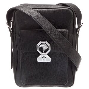 Stefano Ricci Black Calf Pebble Leather Shoulder Messenger Bag Silver Hardware